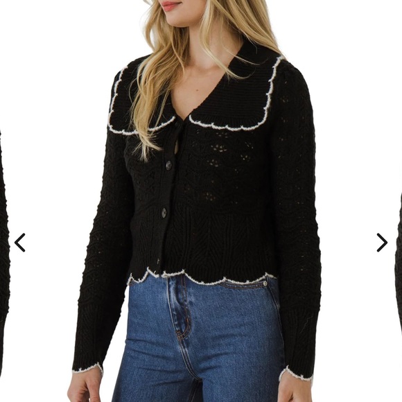 Endless Rose Scallop Collared Trim Knit Cardigan - Picture 2 of 7